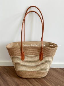 French Large Capacity Wicker Beach Bag Womens 2025 New Vacation Beachside Basket Handheld Tote Bag Casual Simple Style