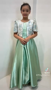 SAGE GREEN BROCADE FILIPINIANA BOLERO AND HEAVY SATIN DRESS FOR KIDS