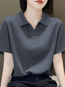 Slimming Effect Vintage Collared Short Sleeve T-Shirt Womens plus Size Summer Design Sense Top Cotton Korean Style Loose Fit