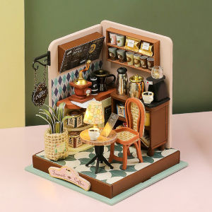 3D Puzzles Wooden Coffee Shop Mini Dollhouse Kit DIY Handmade Assembly Building Dollhouses Toys For Kids Birthday Gifts