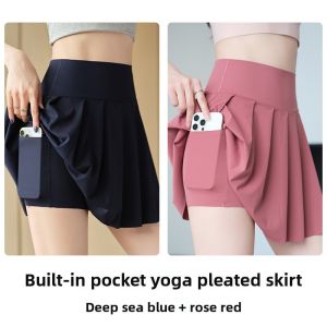 miiow | High Waist Yoga Skirt Pants Womens Outerwear Summer Cat Person Faux Two-Piece Half-length Pleated Skirt Tight Fit Casual