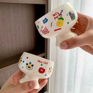 Tall Ice Cream Yogurt Bowl Cute Hand-Held Ceramic Salad Bowl Pudding Dessert Bowl