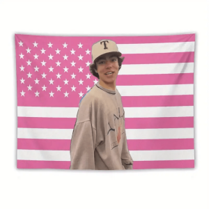 1pc Malachi Barton American Flag Wall Hanging Pink Background Star-Spangled Design Dorm Decor Suitable for Independence Day