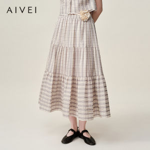 AIVEI | Summer Cottage Style Plaid Aesthetic Half Skirt
