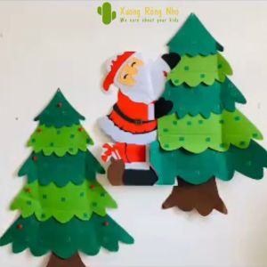 Cây thông Noel vải nỉ dán tường tự làm trang trí dịp Giáng Sinh cho bé có đèn LED và chi tiết trang trí
