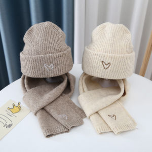 Thickened Knitted Hat Scarf Set for Children Ear Protection Warm Baby Knit Hat Boys And Girls Winter Fashion Accessories