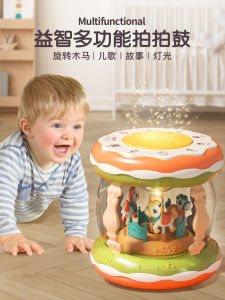 Rechargeable Early Education Musical Toy Drum for Infants 0-6-12 Months Baby Educational Toys Rotating Wooden Horse Hand Drum