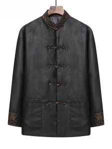 Silk Cloud Cotton Jacket Mens Winter Padded Coat Dad Grandpa Middle Aged And Elderly Style Button Decorated Traditional Tang Costume