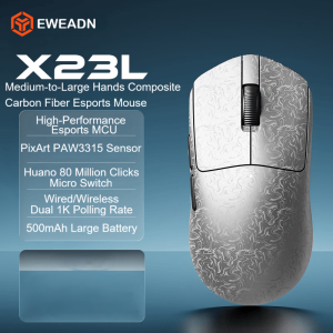 EWEADN | EWEADN X23/X23L Carbon Fiber Tri Mode Wireless Gaming Mouse PAW3315 12000DPI Lightweight for Small Medium Hands Esports Office