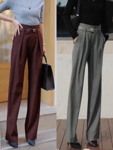 High Waist Drapey Wide Leg Pants for Women Pear Shape Body Gray High-End Feelings Casual Pants Autumn Season Versatile Style