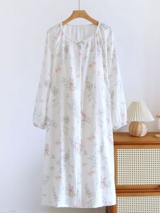 ชุดนอนฤดูร้อนผ้าฝ้ายบางสำหรับคุณแม่คาดครรภ์ ชุดนอนฤดูใบไม้ผลิและฤดูใบไม้ร่วง ชุดนอนผู้หญิงในบ้าน ใส่สบาย แขนยาว คอตตอนแท้