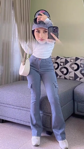 Cutbray Jeans Cargo Highwaist Wanita Dewasa Celana Cutbray Kantong Cargo Trending