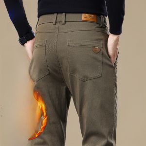 ROMON | Lormen Mens Fleece Lined Casual Pants Thick Winter Straight Leg Business Suit Elastic High End Loose Long Trousers