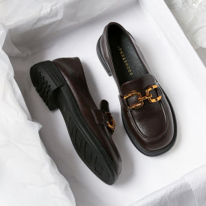 Retro British Style Womens Loafers Fashionable All-Match Slip-On Shoes Comfortable Casual Flats for Daily Wear PU Leather