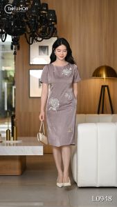 Đầm thiết kế thanh lịch chất liệu Lụa dập nhăn sang trọng thương hiệu Thiều Hoa DD4L0948