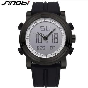 New SINOBI brand Sports Chronograph Mens Wrist Watches Digital Quartz double Movement Waterproof Diving Watchband Males Clock