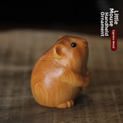 Delightful Little Mouse Carved Wooden Sculpture Real Wood Material Zodiac Rat Home Decor Handmade Crafted Traditional Style
