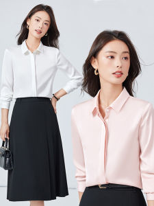 White Shirt Black Mini Skirt Two-Piece Workwear Set Professional Interview Commuting Fashionable plus Size Polo Collar Buttoned Polyester