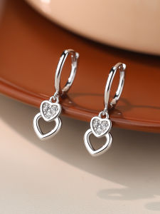 OUGUI | Two-layer Heart Full Crystal S999 Silver Ear Studs