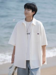 HetingHOME | Hetinghome Summer Trendy Couple White Short Sleeve Loose Mens Shirt Cotton 100% Youth Popular Style Rain Sound Listening