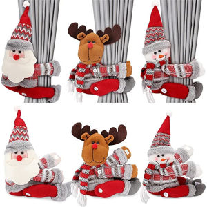 Merry Christmas Cloth Curtain Holder Santa Claus Snowman Elk Curtain Storage Decoration 2023 Natal Xmas Curtain Decor