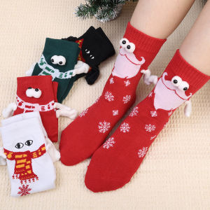 ถุงเท้าคู่รัก ลายการ์ตูนซานตาคลอสเอลค์ถูกกลาง ลายกวางเอลก์สุดสร้างสำหรับผู้หญิง/ชาย 1คู่