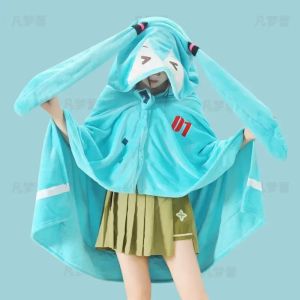 Kawaii Hatsune Itabag Multi Functional Hooded Air Conditioning Blanket Soft And Warm Siesta Shawl Miku Flannel Cloak Girl Gift