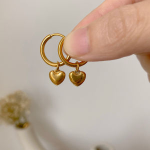 BESFOME Stainless Steel 18K Gold Plated Small Heart Shape Pendant Earrings Hoop Earrings For Women