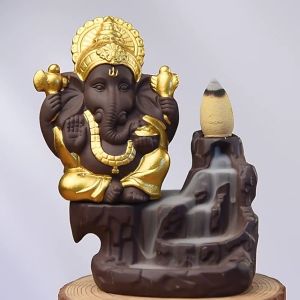 象神倒流香炉 新款陶瓷香炉 檀香 莲花熏香炉 Ganesha Backflow Incense Burner Ceramic Elephant God Waterfall Incence Stick Holder Lotus Censer