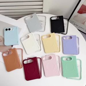 szhaiyu | Magnetic Screen Tempered Glass Wave Pattern Leather Phone Case for IPhone Duo 18 Fold for Magsafe Hinge Protection Cover