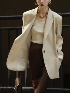 เสื้อสูทผู้หญิง ทรงหลวม แขนยาว สีขาว ทรงหลวม ทรงเข้ารูป ทรงหลวม ทรงเข้ารูป เสื้อสูทแบบลำลอง สไตล์เรียบง่าย ฤดูใบไม้ผลิ ฤดูใบไม้ร่วง