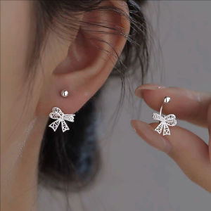 INS Trendy Silvery Plated Earrings for Women Glossy Jewelry Sweet Hollow Lace Bow Earrings Temperament Accessories