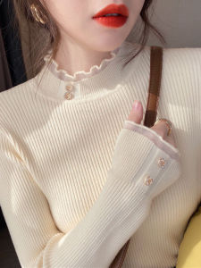 Elegant High-end 2026 New Autumn French Design Lace Half-High Neck Fitted Sweater