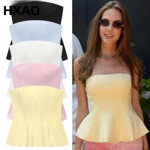 Áo Corset Nữ Không Tay Kiểu Dáng Áo Ống Xếp Ly Lưng Trần Mùa Hè 2025 Phong Cách Đường Phố Màu Trắng Hồng Xanh Dương Vàng Đen