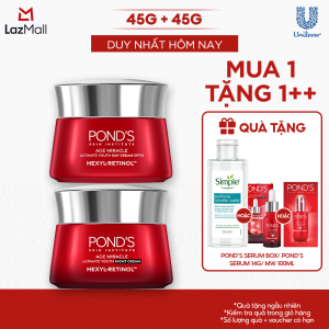 Bộ Kem dưỡng ngày đêm Ponds Age Miracle mờ đốm nâu và nếp nhăn với 50X Hexyl-Retinol 45G