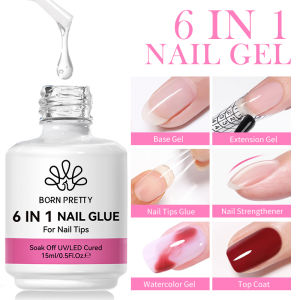 BORN PRETTY 15ml 6 IN 1 Nail Glue Gel for Acrylic Nails Soak off Base Gel Top Coat UV Extension Nail Gel False Nail Tips Gel