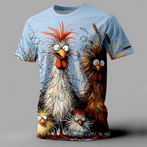 Funny Mens T Shirt Animal Chicken Print Summer Casual Short Sleeve Tee Street Fashion O-Neck Pullover Mens Oversized Clothing