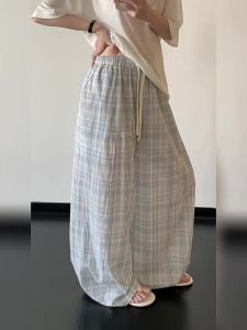 Drawstring Elastic Waist Anti-see-through Lined Straight Loose Trousers