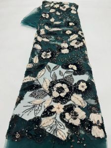French Mesh Lace 2026 Fabrics Embroidery Sequins Tulle Beaded African Fabric for Women Party Dresses 5Yards Sewing Meters