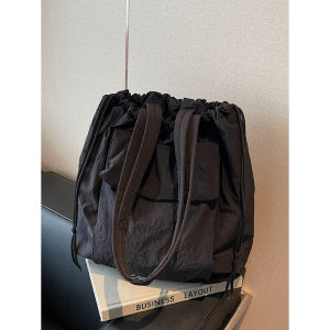 New Drawstring Pleated Shoulder Bag Texture Japanese and Korean Niche Style Student Tote Bag Casual Cool Large Capacity Canvas Bag