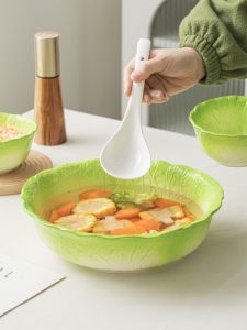 Large Ceramic Soup Bowl Home Use Rice Fruit Soup Serving Bowl High Aesthetic Value Vegetable Leaf Shape Porcelain Bowl