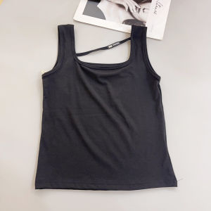 GUFY Cotton Off-Shoulder Crop Top Womens Inner Wear Vest Asymmetrical Design Breathable Summer Fashion Hollow out Patchwork