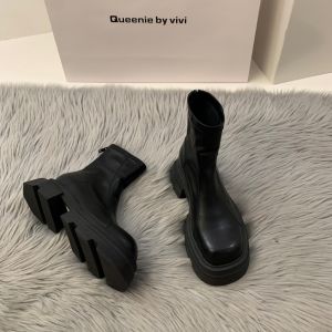 Ielgy đế dày cà phê vuông Toe bốt Martin của phụ nữ 2024 lông cừu booties