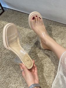 Giày Cao Gót Trong Suốt Cho Nữ Mùa Hè 2025 Thiết Kế Mới Không Gây Mỏi Gót Pha Lê Đế Dày Đế Thấp Đế Bằng Đế Cao Su Giày Sandal