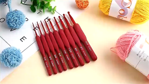 Bộ kim móc len nhôm sơn đỏ 9 món - Dụng cụ hoàn hảo cho tín đồ móc len chuyên nghiệp