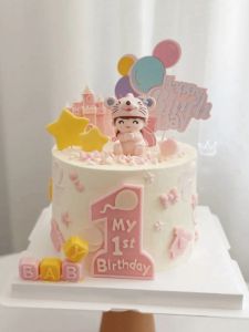 Birthday Cake Decoration Balloon Castle Mouse Baby One Year Old Prince Plug-in Ornament Hot Air Balloon Birthday Decoration