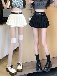 Black Spicy Girl A-Line Mini Skirt: High Waist Pleated Student Uniform Style