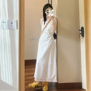ZHENMANZI | Halter White Sleeveless Maxi Dress