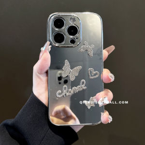 Premium Crystal Butterfly Mirror Phone Case for Apple 14Promax Silicone Full Cover Anti-Fall Protection Womens Style Compatible with iPhone 13 New Model