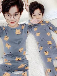 Bộ Đồ Ngủ Cotton Nguyên Chất Cho Bé Trai Bộ Đồ Lót Mùa Thu Đông Dài Tay Quần Áo Mặc Nhà Áo Khoác Mùa Thu Cho Bé Trai